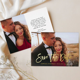 Golden Script   Moderne foto Elegant Save the Date Folie Uitnodiging