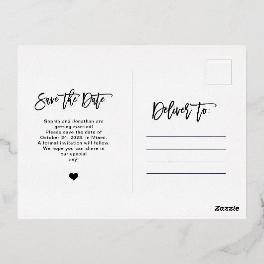 Golden Script | Moderne foto Elegant Save the Date Folie Uitnodiging Briefkaart (Achterkant)