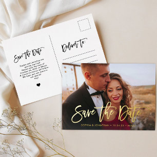 Golden Script   Moderne foto Elegant Save the Date Folie Uitnodiging Briefkaart