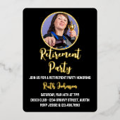 Golden Script Pensioen Party Foto Folie Uitnodiging (Voorkant)