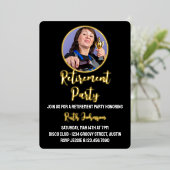 Golden Script Pensioen Party Foto Folie Uitnodiging (Staand Voorkant)