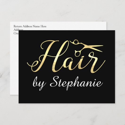 Golden Script Scissors Haarstylist Hair Salon Briefkaart (Voorkant / Achterkant)