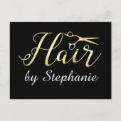 Golden Script Scissors Haarstylist Hair Salon Briefkaart (Voorkant)