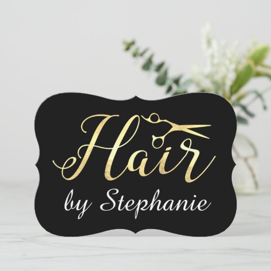 Golden Script Scissors Haarstylist Hair Salon Kaart (Staand voorkant)