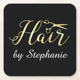 Golden Script Scissors Haarstylist Hair Salon Kartonnen Onderzetters