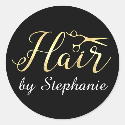 Golden Script Scissors Haarstylist Hair Salon Ronde Sticker (Voorkant)