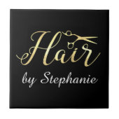 Golden Script Scissors Haarstylist Hair Salon Tegeltje (Voorkant)