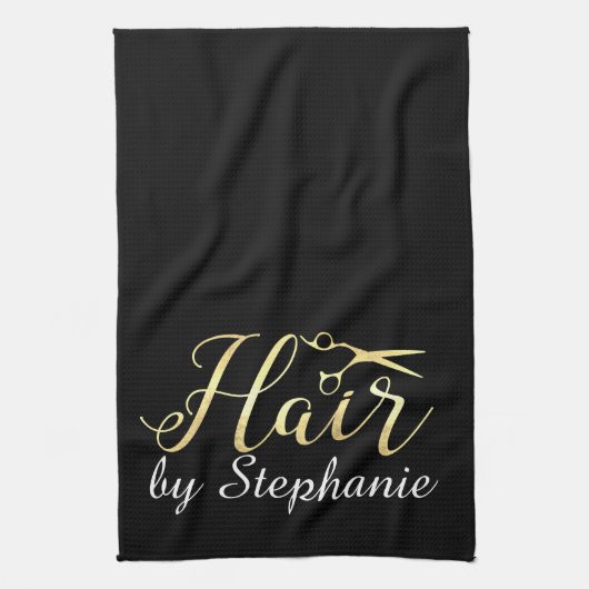 Golden Script Scissors Haarstylist Hair Salon Theedoek (Verticaal)