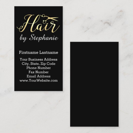 Golden Script Scissors Haarstylist Hair Salon Visitekaartje (Voorkant / Achterkant)