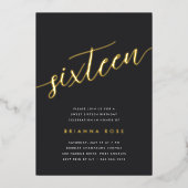 Golden Script Sweet 16 Birthday Party Folie Uitnodiging (Voorkant)