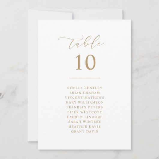 Golden Script Table Number Reception Seating Sign Kaart (Voorkant)