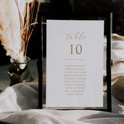 Golden Script Table Number Reception Seating Sign Kaart