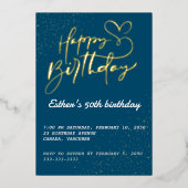 Golden Script Verjaardagsfeest Folie Uitnodiging (Voorkant)