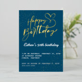 Golden Script Verjaardagsfeest Folie Uitnodiging (Staand Voorkant)