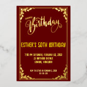 Golden Script Verjaardagsfeest Folie Uitnodiging (Voorkant)
