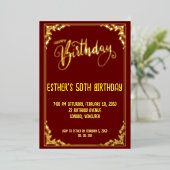 Golden Script Verjaardagsfeest Folie Uitnodiging (Staand Voorkant)
