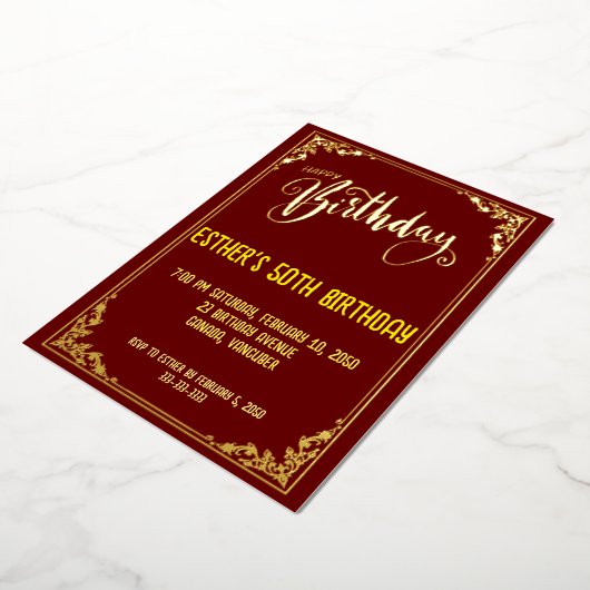 Golden Script Verjaardagsfeest Folie Uitnodiging (Gedraaid)