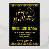 Golden Script Verjaardagsfeest Folie Uitnodiging (Voorkant)