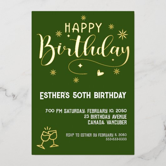 Golden Script Verjaardagsfeest Folie Uitnodiging (Voorkant)