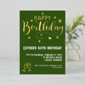 Golden Script Verjaardagsfeest Folie Uitnodiging (Staand Voorkant)