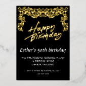 Golden Script Verjaardagsfeest Folie Uitnodiging (Voorkant)