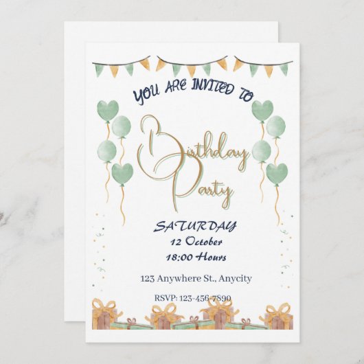 Golden Script verjaardagsfeestje gepersonaliseerd Kaart (Voorkant / Achterkant)