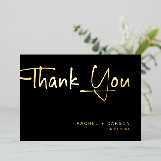 Golden Script Wedding Thank You Real Foil Cards Folie Uitnodiging (Staand Voorkant)