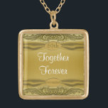 Golden Scrolls 50th Wedding Jubileum Goud Vergulden Ketting<br><div class="desc">Prachtige en verfijnde gouden scrollers op een gouden achtergrond en met een faux satijnafwerkingslint voorzien van een gouden juweel zoals een monogram met de woorden "50ste Jubileum". Net op tijd voor je gouden trouwdag.</div>