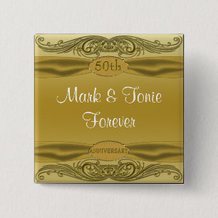 Golden Scrolls 50th Wedding Jubileum Vierkante Button 5,1 Cm