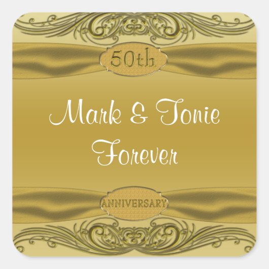 Golden Scrolls 50th Wedding Jubileum Vierkante Sticker (Voorkant)