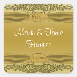 Golden Scrolls 50th Wedding Jubileum Vierkante Sticker