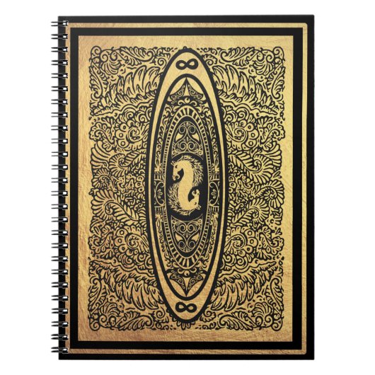 Golden Seahorse Mandala – Infinity Design Notitieboek (Voorkant)