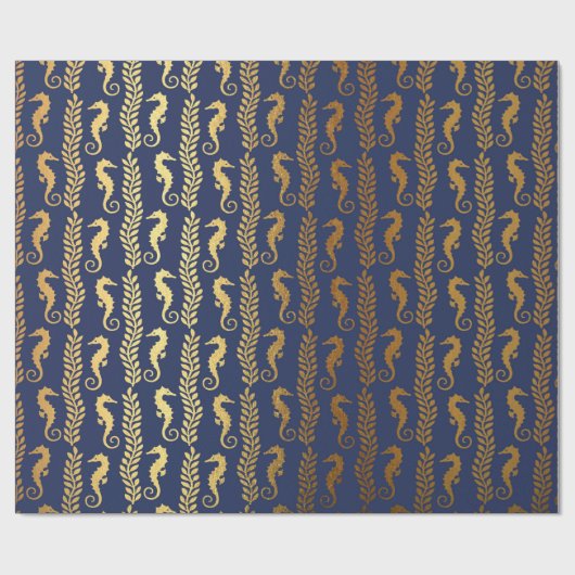 Golden Seahorse Ocean Algen Blauw Marine VIP Yacht Cadeaupapier (Vlak)