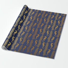 Golden Seahorse Ocean Algen Blauw Marine VIP Yacht Cadeaupapier