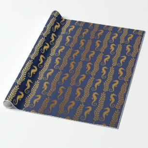 Golden Seahorse Ocean Algen Blauw Marine VIP Yacht Cadeaupapier