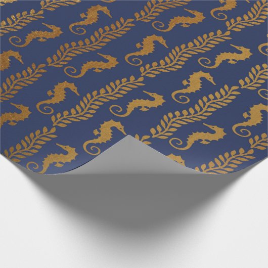 Golden Seahorse Ocean Algen Blauw Marine VIP Yacht Cadeaupapier (Hoek)