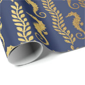 Golden Seahorse Ocean Algen Blauw Marine VIP Yacht Cadeaupapier (Rol Hoek)