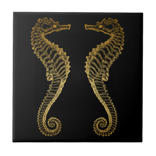 Golden Seahorse Tile Tegeltje