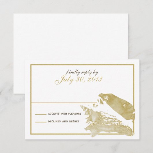 Golden Seashell Response-Kaart RSVP Kaartje (Voorkant / Achterkant)