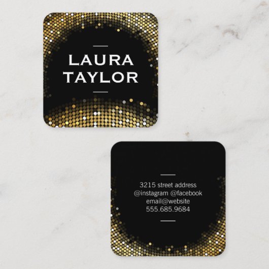 Golden Sequin Black Variation Vierkante Visitekaartje (Voorkant / Achterkant)
