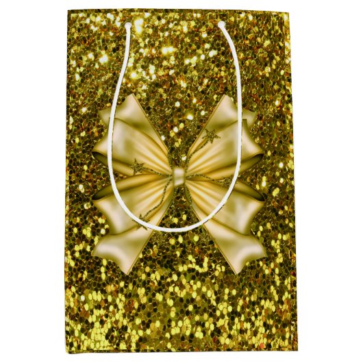 Golden Sequins met Bow Medium Cadeauzakje (Voorkant)