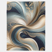 Golden Serenade - Blauwgroen & Goud Abstract Bloem Fleece Deken (Voorkant)
