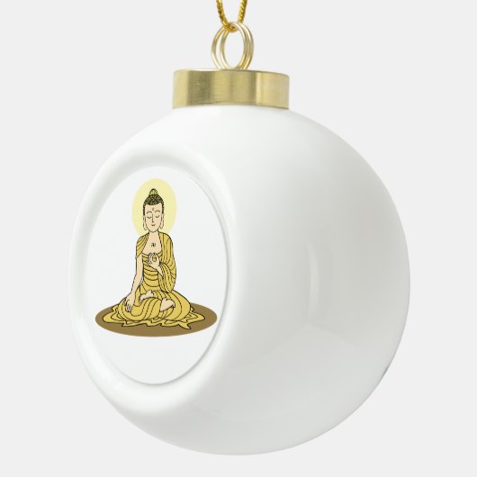 Golden Serenity Buddha Kerstversiering Keramische Bal Ornament (Rechts)