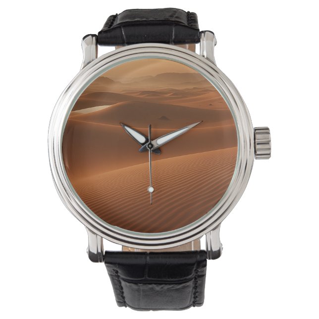 Golden Serenity – Desert Landscape at Sunset Horloge (Voorkant)