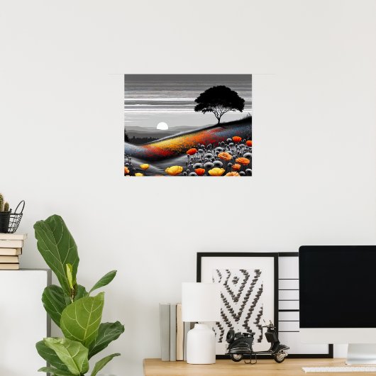 Golden Serenity: een dans van kleur en contrast Poster (Thuiskantoor)