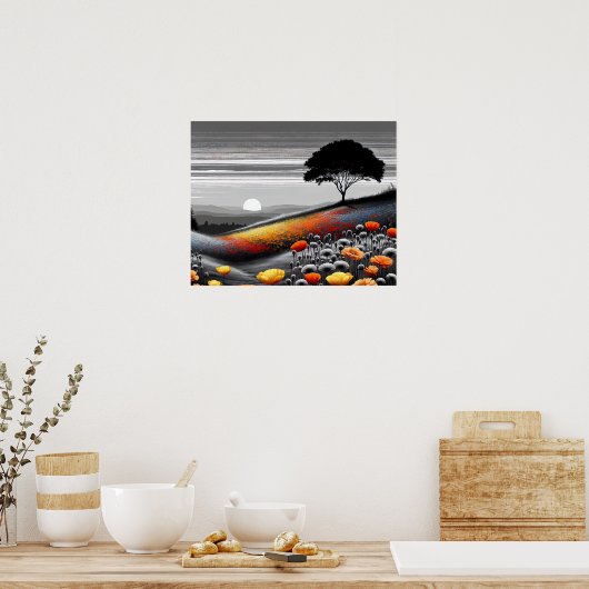 Golden Serenity: een dans van kleur en contrast Poster (Keuken)