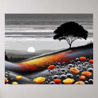 Golden Serenity: een dans van kleur en contrast Poster