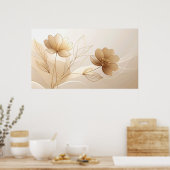 Golden Serenity: Minimalist Floral Line Art in Cha Poster (Keuken)