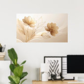 Golden Serenity: Minimalist Floral Line Art in Cha Poster (Thuiskantoor)
