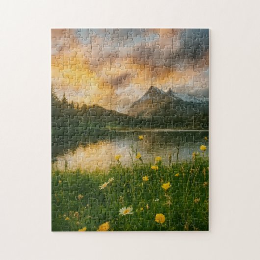 Golden Serenity: Mountain Lake Puzzle Legpuzzel (Verticaal)